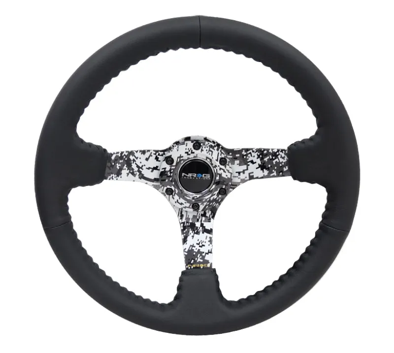 (350mm / 3in. Deep) Blk Leather w/Hydrodipped Digi-Camo Spokes