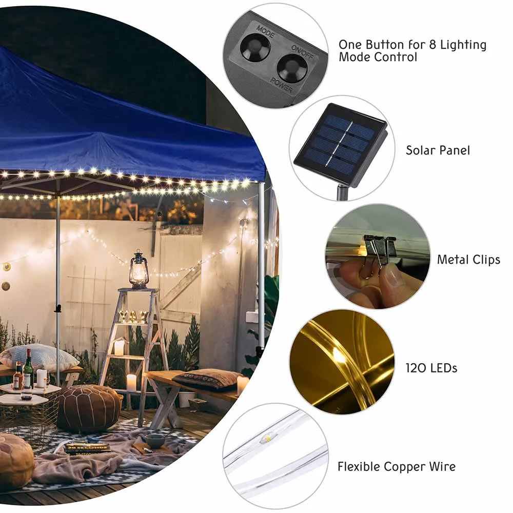 39ft Solar Curtain String Light for Outdoor Patio Garden