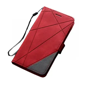 Anymob Huawei Case Red Leather flip Cover Wallet Phone Bag Shell