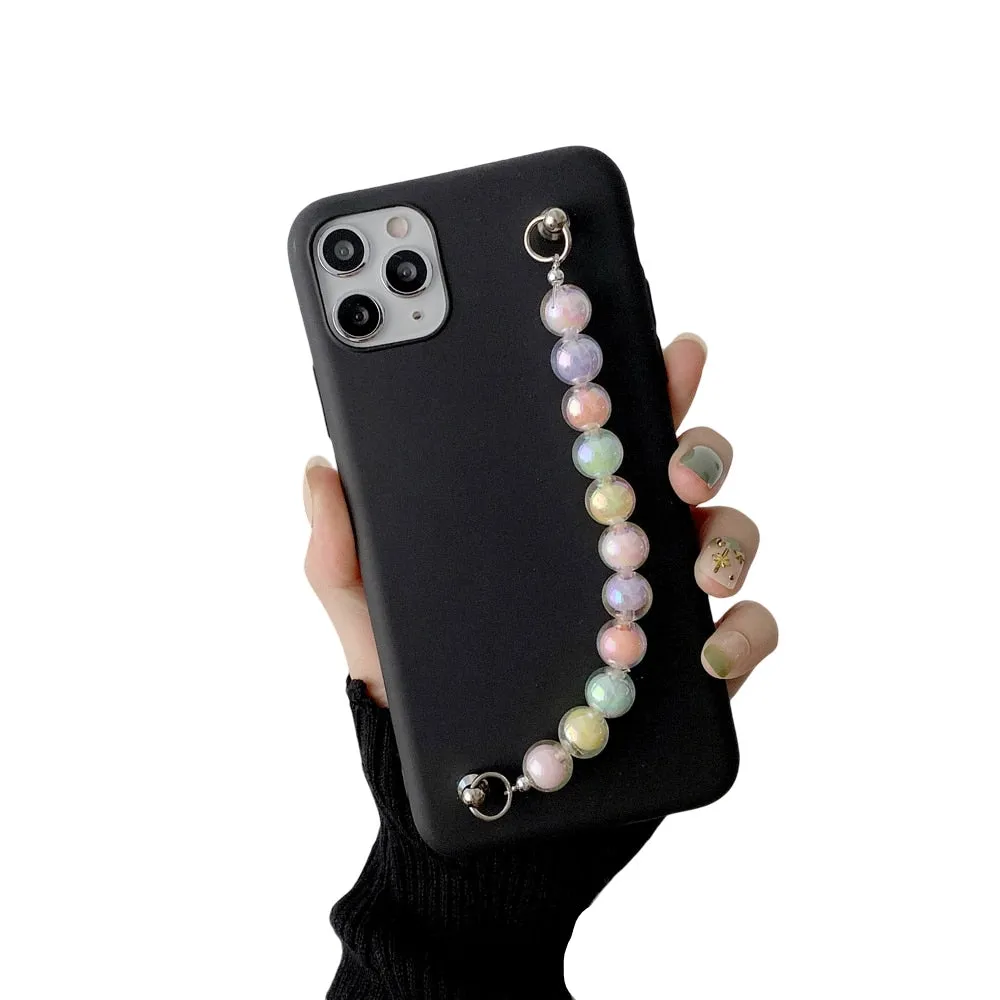 Anymob iPhone Black Beads Bracelet Chain Case Silicone Cover With Wrist Strap