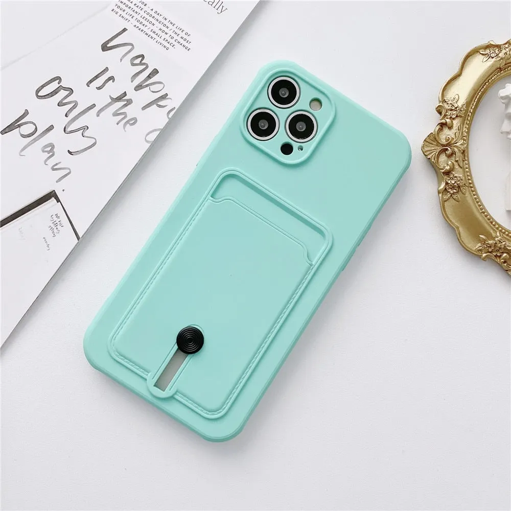 Anymob iPhone Black Wallet Card Holder Soft Silicone Phone Case Candy Color Shockproof Cover