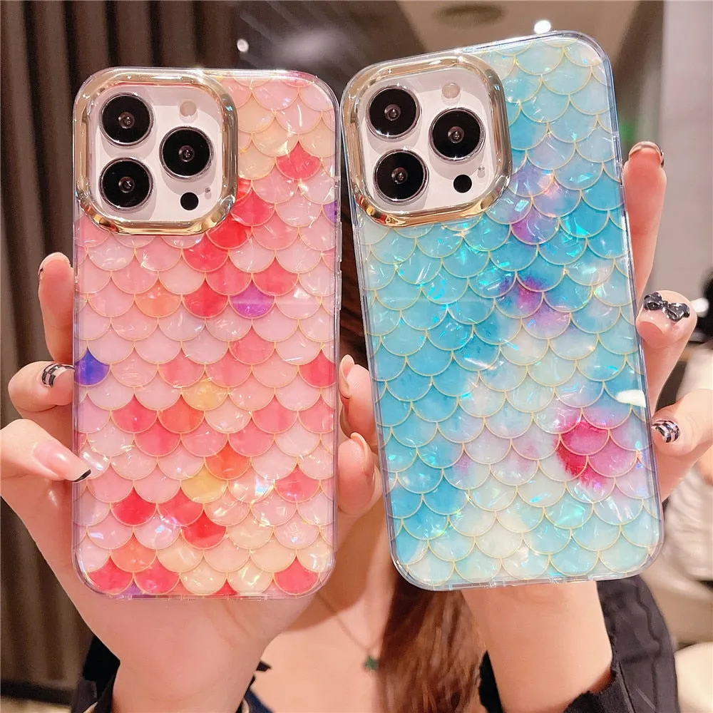 Anymob iPhone Blue Scale Glitter Dream Shell Pattern Case Soft IMD Silicon Shockproof Cover Bumper