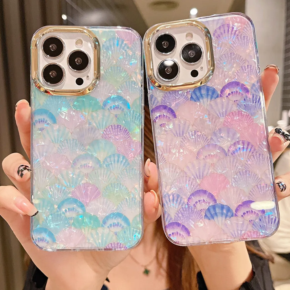 Anymob iPhone Blue Scale Glitter Dream Shell Pattern Case Soft IMD Silicon Shockproof Cover Bumper