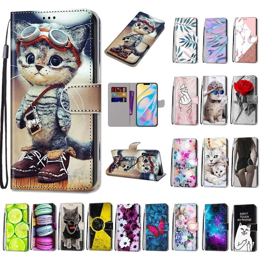 Anymob iPhone Case Black and Yellow Lovely Cartoon Cat Phone Bag Flip Wallet Leather Protection Cover