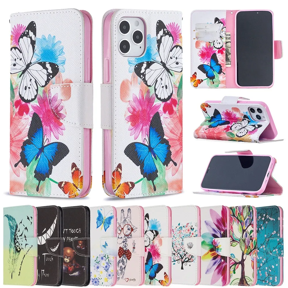 Anymob iPhone Case Black Flip Cover Fashion Painted Wallet Leather Bag Shell