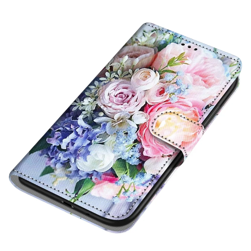 Anymob iPhone Case Colorful Flower Flip Leather Wallet Animal Painting Phone Book Style Cover