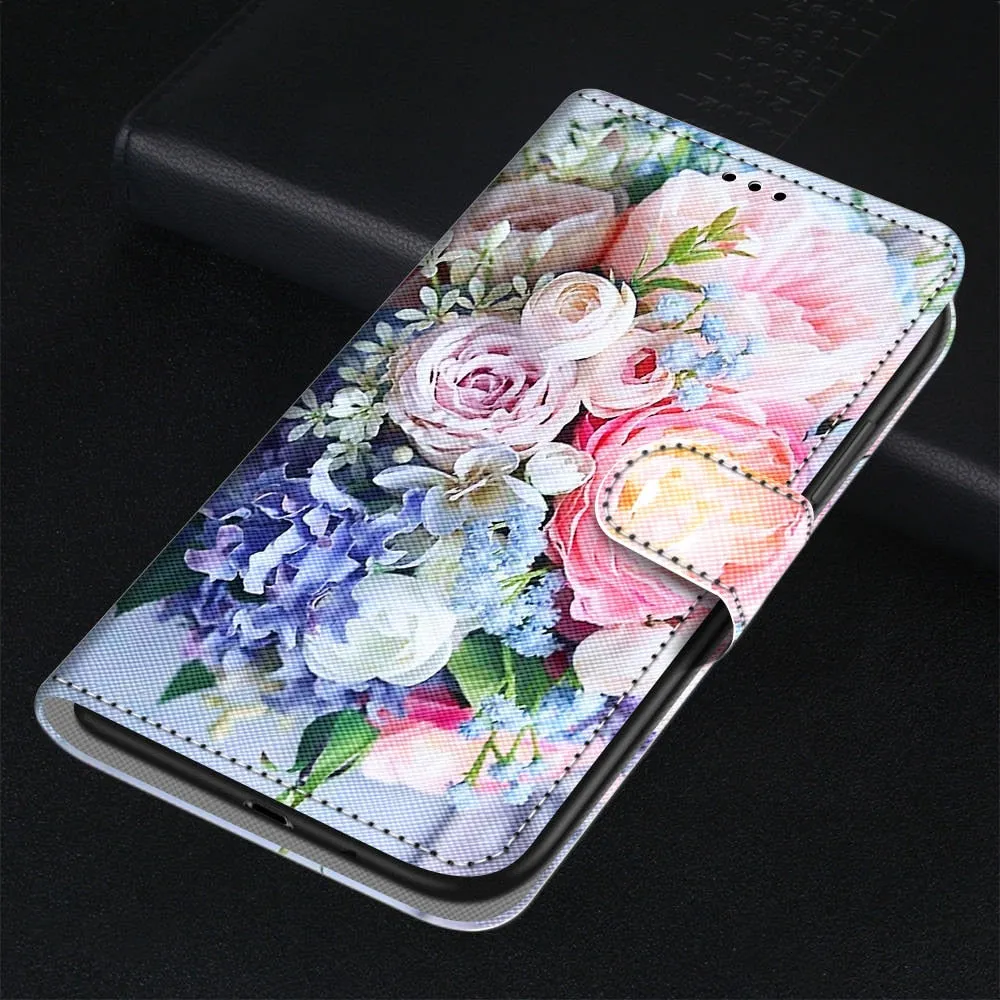 Anymob iPhone Case Colorful Flower Flip Leather Wallet Animal Painting Phone Book Style Cover