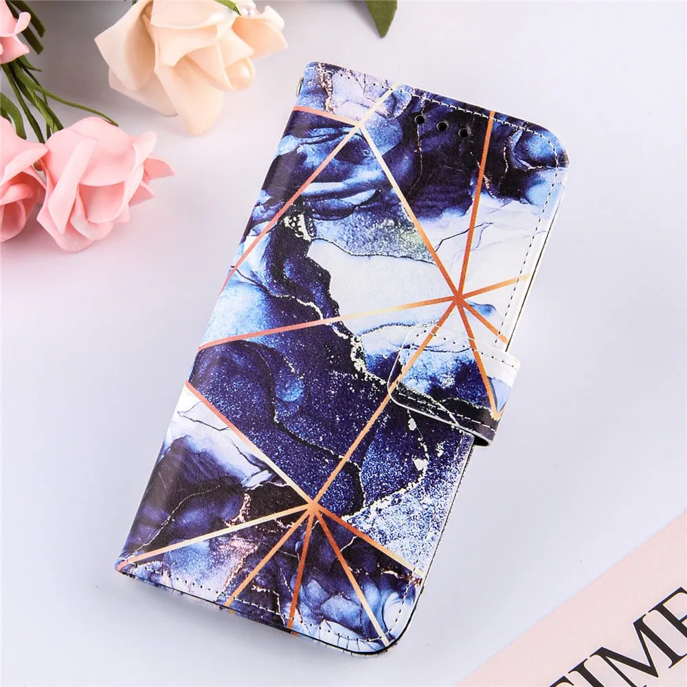 Anymob iPhone Case Dark Pink Marble Leather Magnetic Flip Wallet Cover