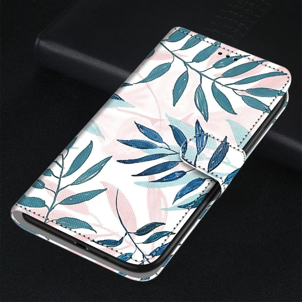 Anymob iPhone Case Green Leaf Flip Leather Wallet Animal Painting Phone Book Style Cover