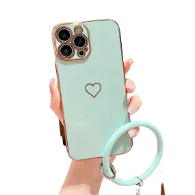 Anymob iPhone Case Light Blue Green Universal Heart Logo Foldable Holder Phone Cover