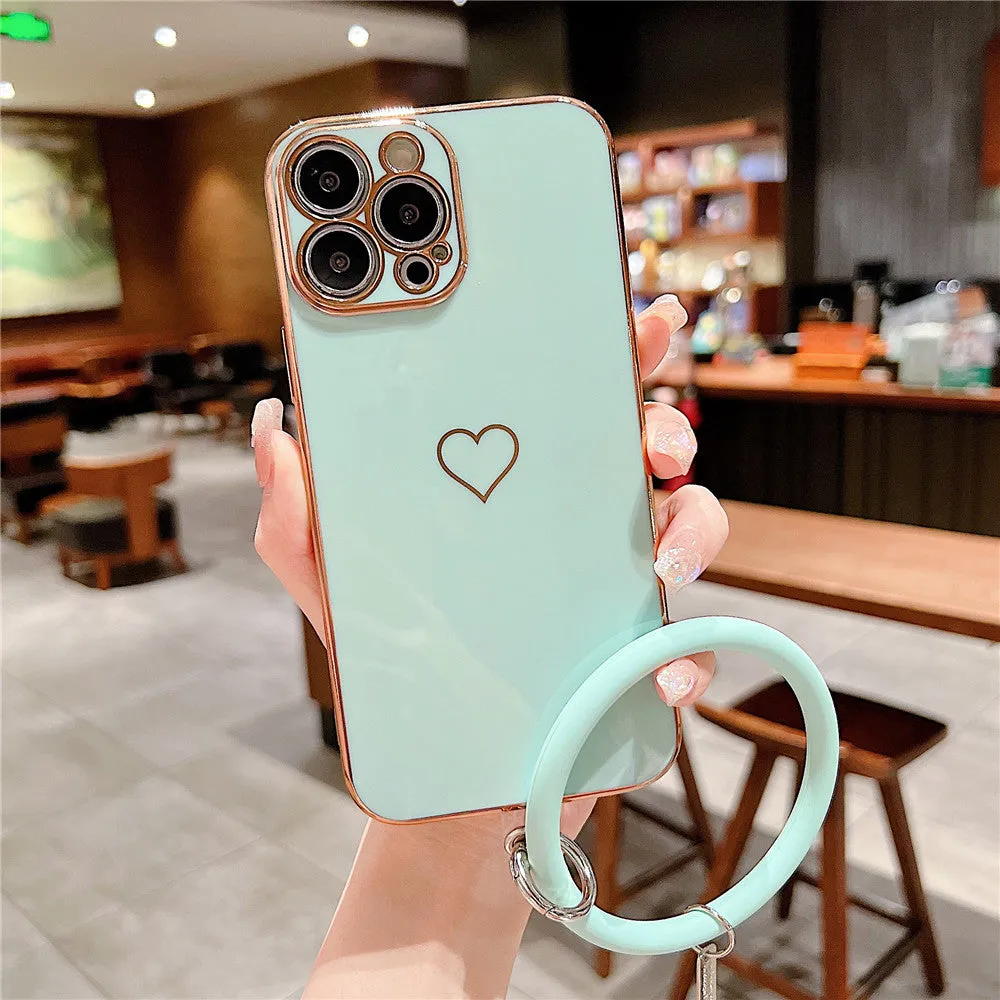 Anymob iPhone Case Light Blue Green Universal Heart Logo Foldable Holder Phone Cover