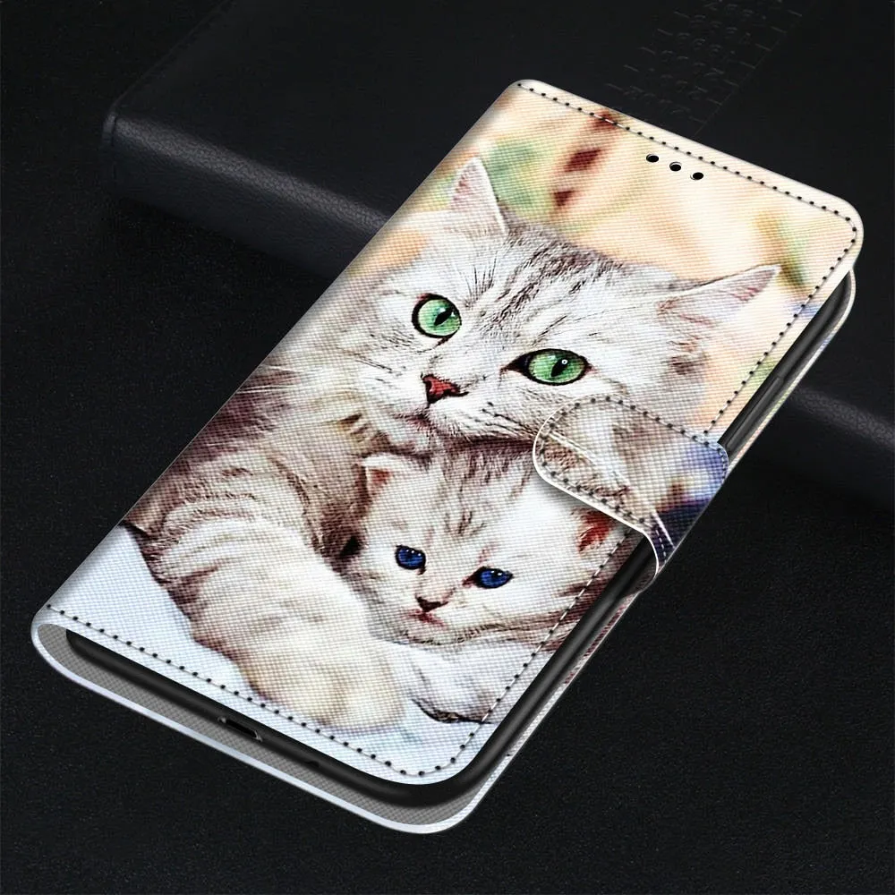 Anymob iPhone Case Loving Cat Flip Leather Wallet Animal Painting Phone Book Style Cover