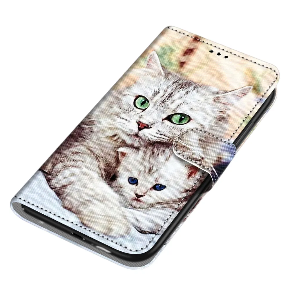 Anymob iPhone Case Loving Cat Flip Leather Wallet Animal Painting Phone Book Style Cover