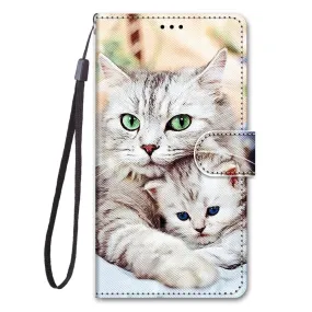 Anymob iPhone Case Loving Cat Lovely Cartoon Cat Phone Bag Flip Wallet Leather Protection Cover