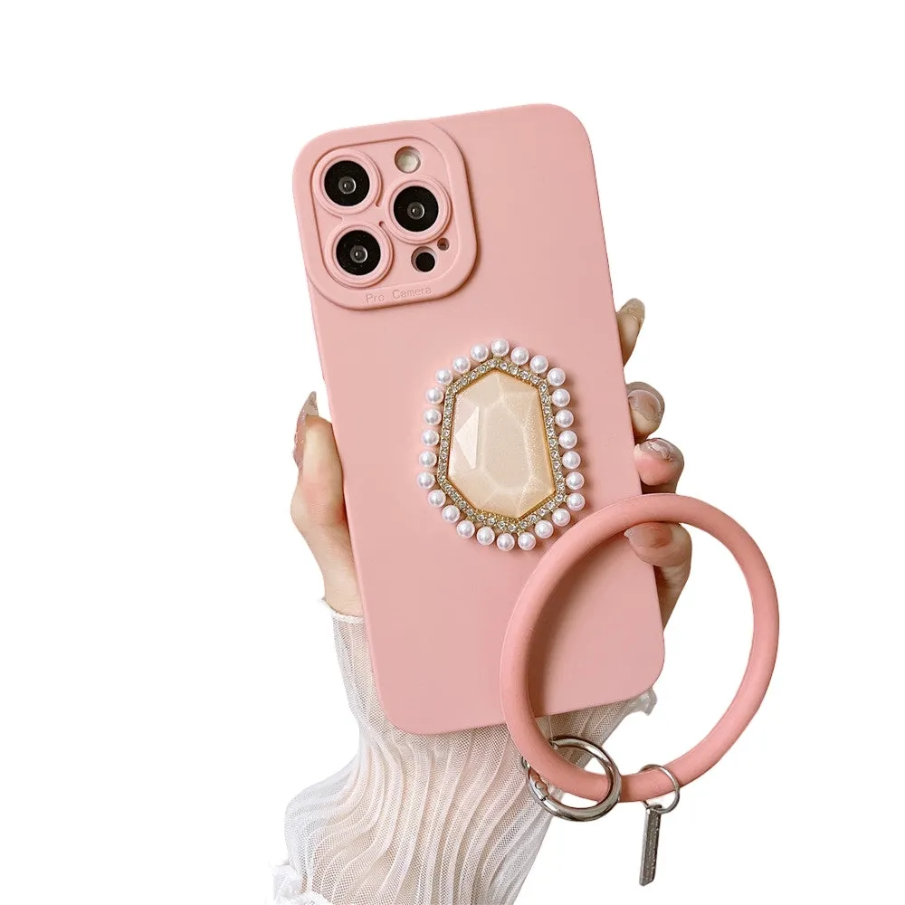 Anymob iPhone Case Pink 3D Bling Diamond Soft Silicon Bracelet Back Cover