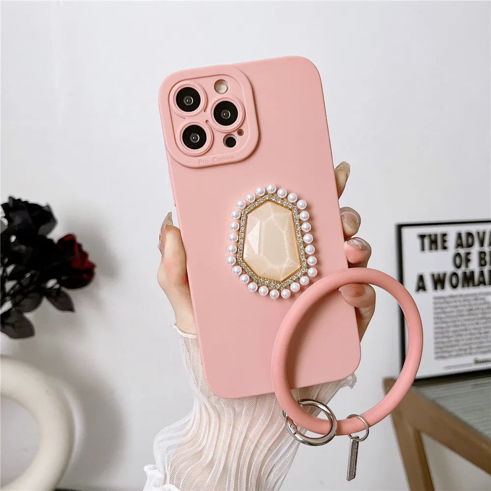 Anymob iPhone Case Pink 3D Bling Diamond Soft Silicon Bracelet Back Cover