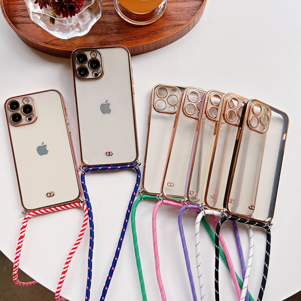 Anymob iPhone Case Pink Necklace Strap Lanyard Cord Transparent Soft Cover