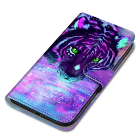 Anymob iPhone Case Purple Lion Cartoon Painted Flip Wallet Leather Phone Cover