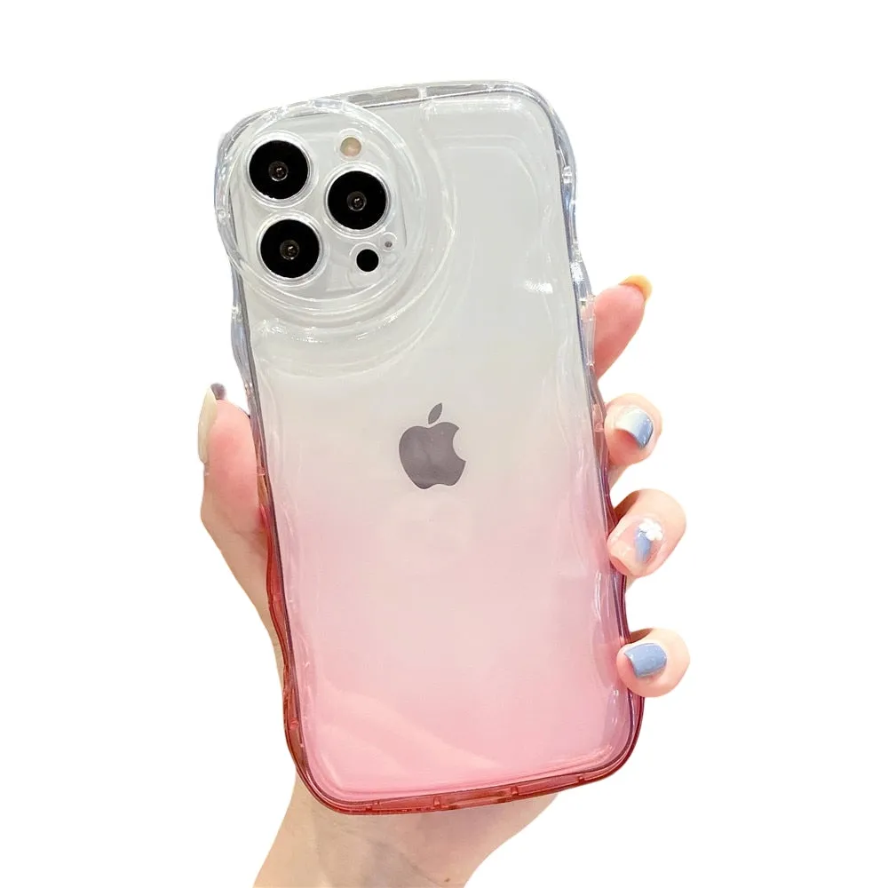 Anymob iPhone Pink Gradient Clear Curly Wave Case Shockproof Transparent Silicon Phone Cover