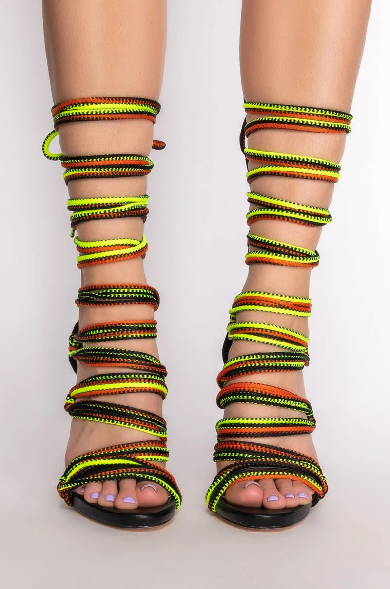 AZALEA WANG LADDER OF ROPES STILETTO SANDAL IN MULTI