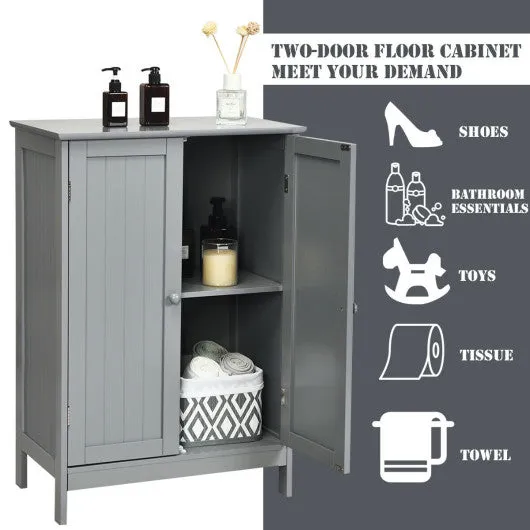 Bathroom Floor Storage Double Door Cupboard Cabinet-Gray