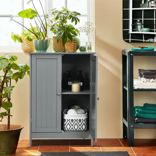 Bathroom Floor Storage Double Door Cupboard Cabinet-Gray