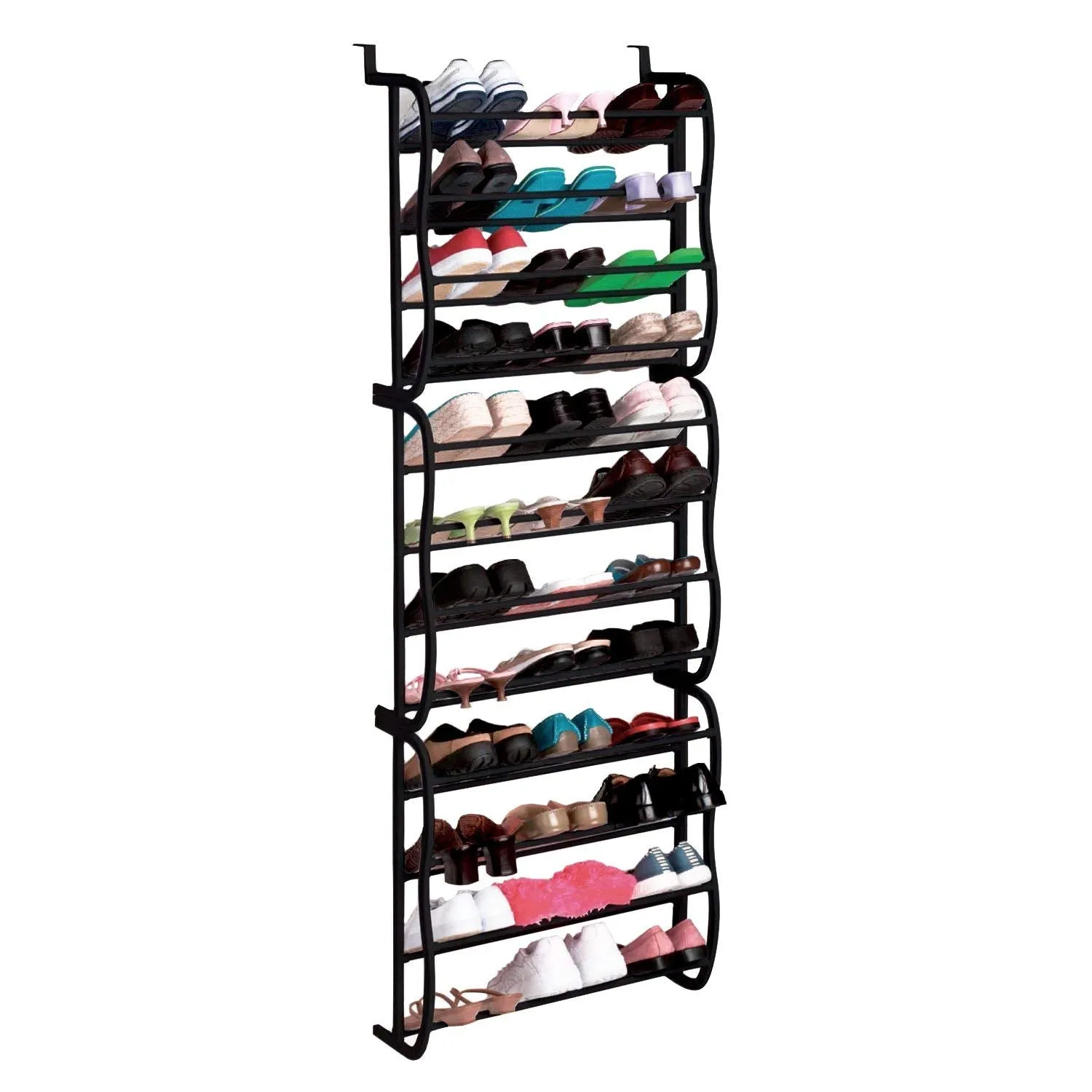 Bluevista 36 pair black Over the Door Shoe Rack Adjustable Less Space Occupied black colored, Plastic | Wall hung