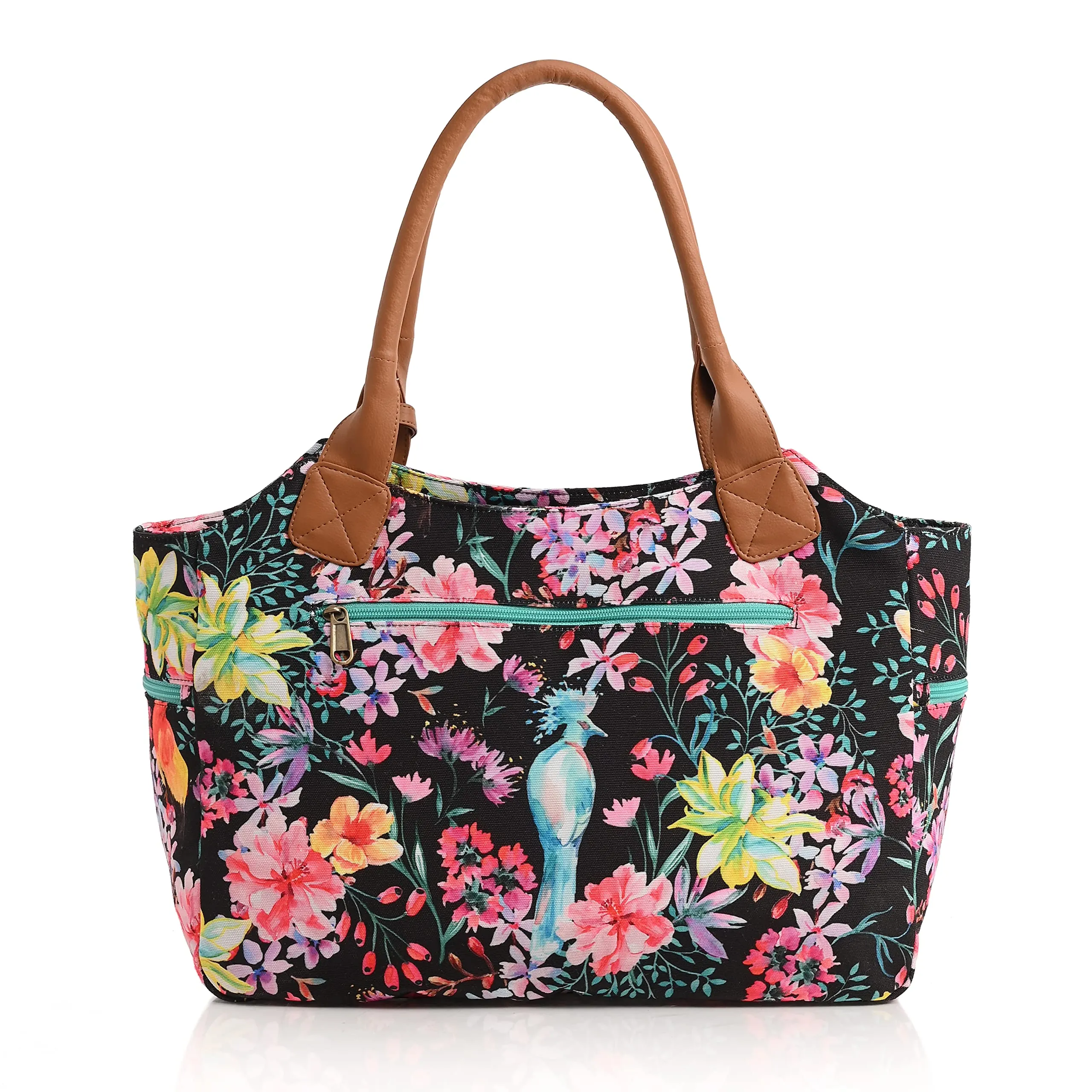 Boho Girl Summer Floral Printed Women Handbag | Top Handle Bag | Spacious Handbag For Women | Multiple Compartment | Ladies Handbag With Shoulder Straps Pack of 1 Bag (Multi Colour)