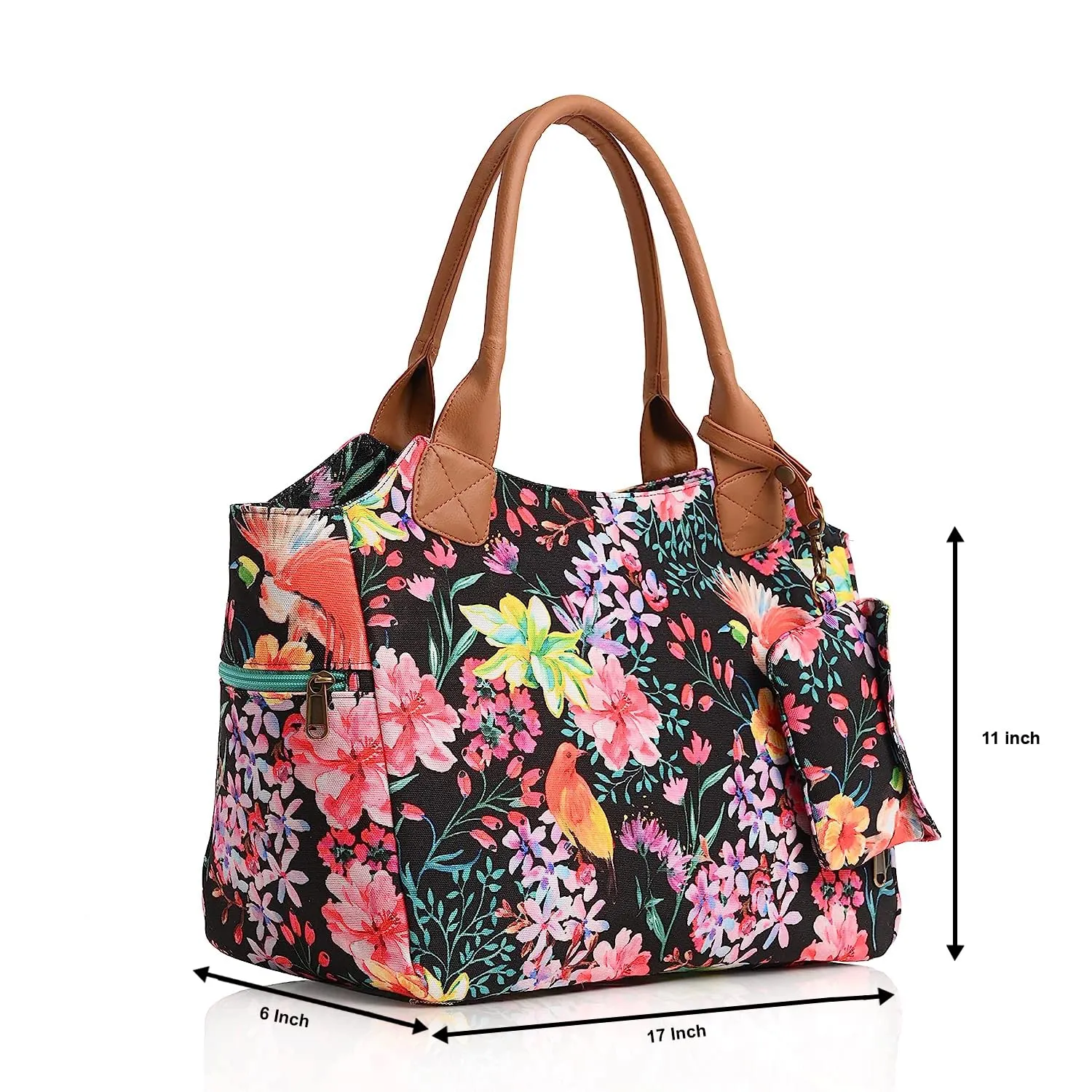 Boho Girl Summer Floral Printed Women Handbag | Top Handle Bag | Spacious Handbag For Women | Multiple Compartment | Ladies Handbag With Shoulder Straps Pack of 1 Bag (Multi Colour)