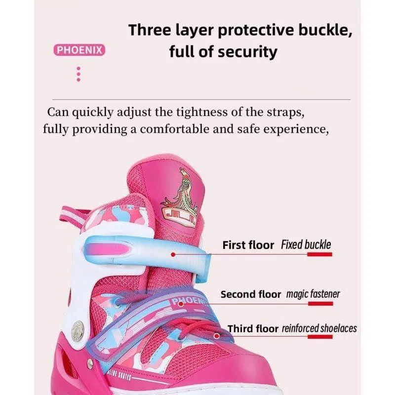 Dreeba PVC Kids Roller Skates, Shock Resistant, Triple-Layer Protective Buckle for Unparalleled Safety, Independent Brake on Right Foot for Extra Safety