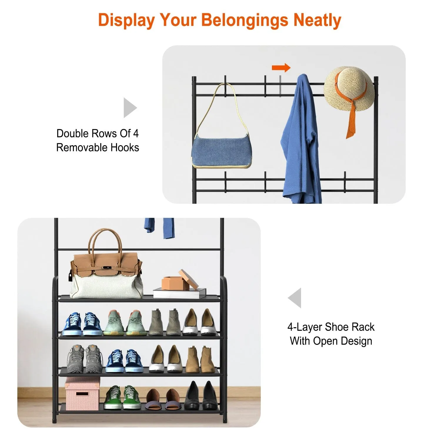 Entryway Coat Hat Rack Shoe Storage Shelf