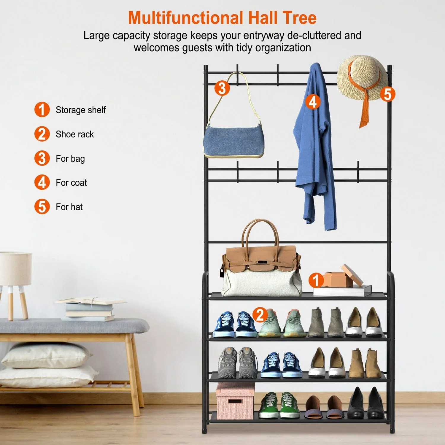 Entryway Coat Hat Rack Shoe Storage Shelf