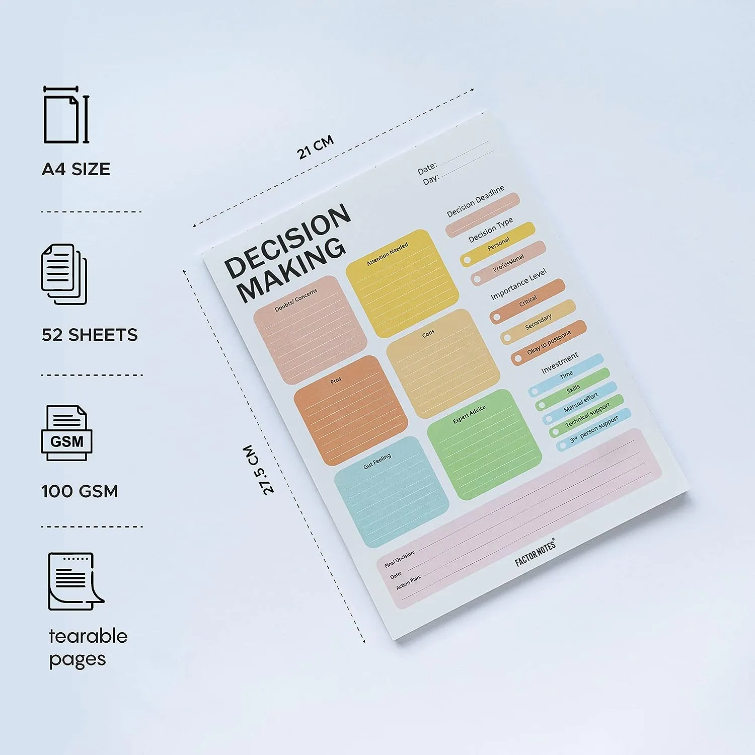 Factor Notes-Notebook :100 GSM A4 Notepad 90 Pages -Decision Making