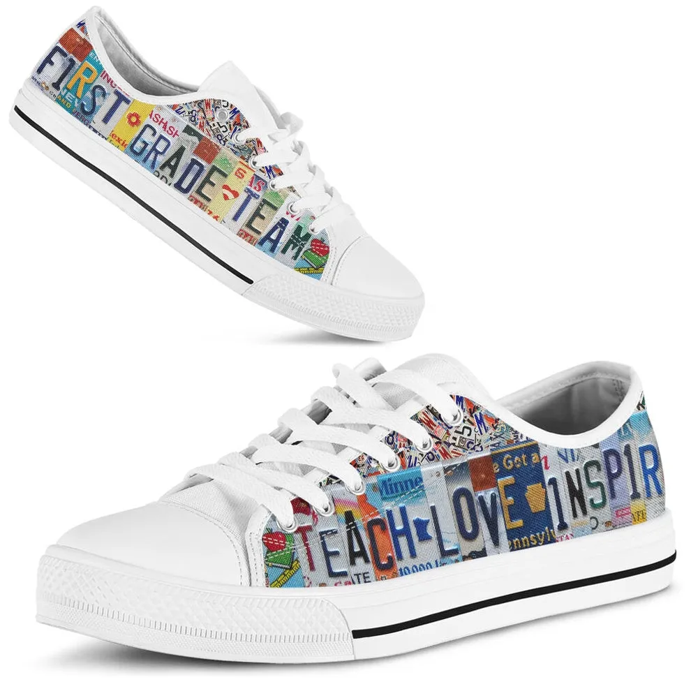 First Grade Team License Plates Low Top Shoes, Teacher Shoes, Low Top Sneakers