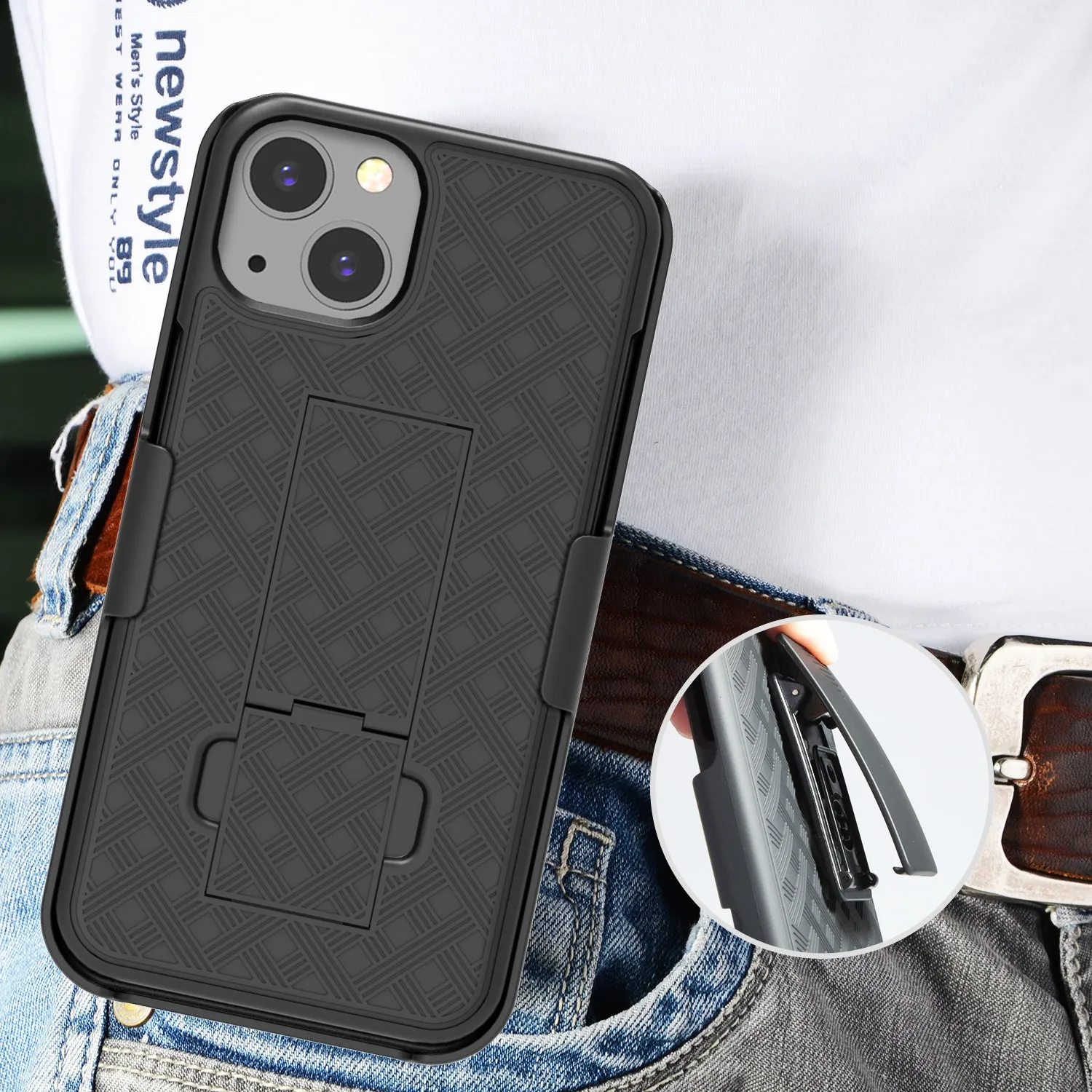 For Apple iPhone 13 Case, Rugged Slim Rotating Swivel Lock Holster Shell Combo Clip Cover For iPhone 13