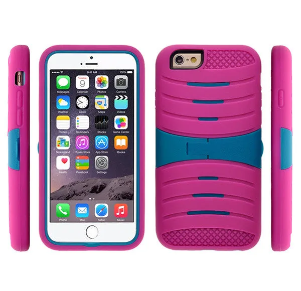 For Apple iPhone 6s / 6 Case, Dual Layer Full Body Coverage Case with Built-in Kickstand for Apple iPhone 6s / 6 - Hot Pink