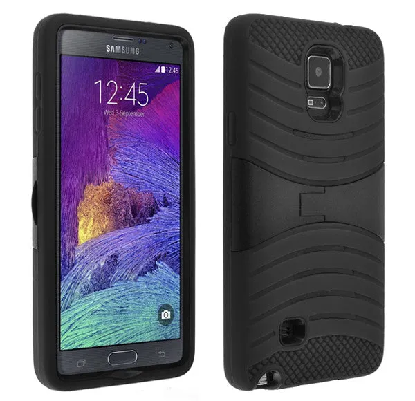 Galaxy Note 4 Case, Dual Layer Full Body Coverage Case with Built-in Kickstand for Samsung Galaxy Note 4 - Black