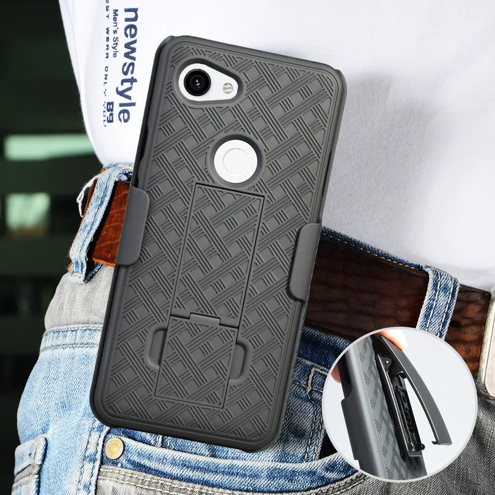 Google Pixel 3a Case, Pixel 3a Case, Rugged Slim Rotating Swivel Lock Holster Shell Combo Case for Pixel 3a