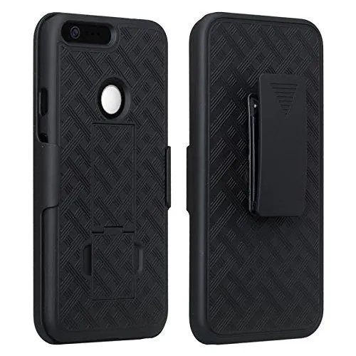 Google Pixel Case,  Slim Rugged Rotating Swivel Holster Shell Combo Case for Google Pixel - Black