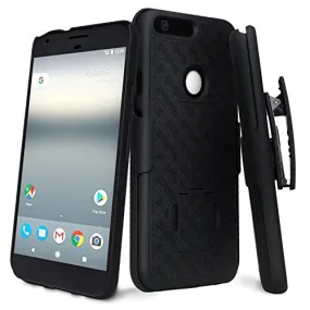 Google Pixel XL Case, Slim Belt Clip Holster Armor Protective Case, Defender Cover with Swivel Locking Belt Clip [Kickstand Feature] for Google Pixel XL (Holster Shell Combo) - Black