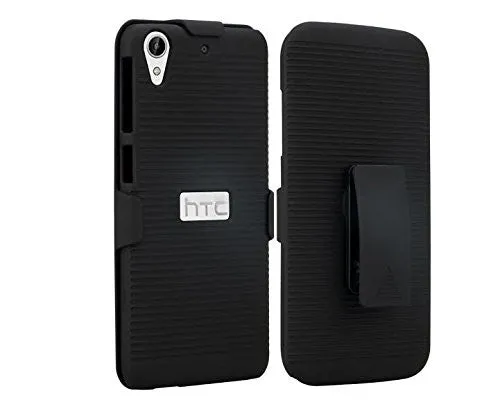 HTC Desire 626 Case, Hybrid Dual Layer EZ Grip Ribbed Holster Case Cover with Built-in Kickstand for HTC Desire 626 - Black