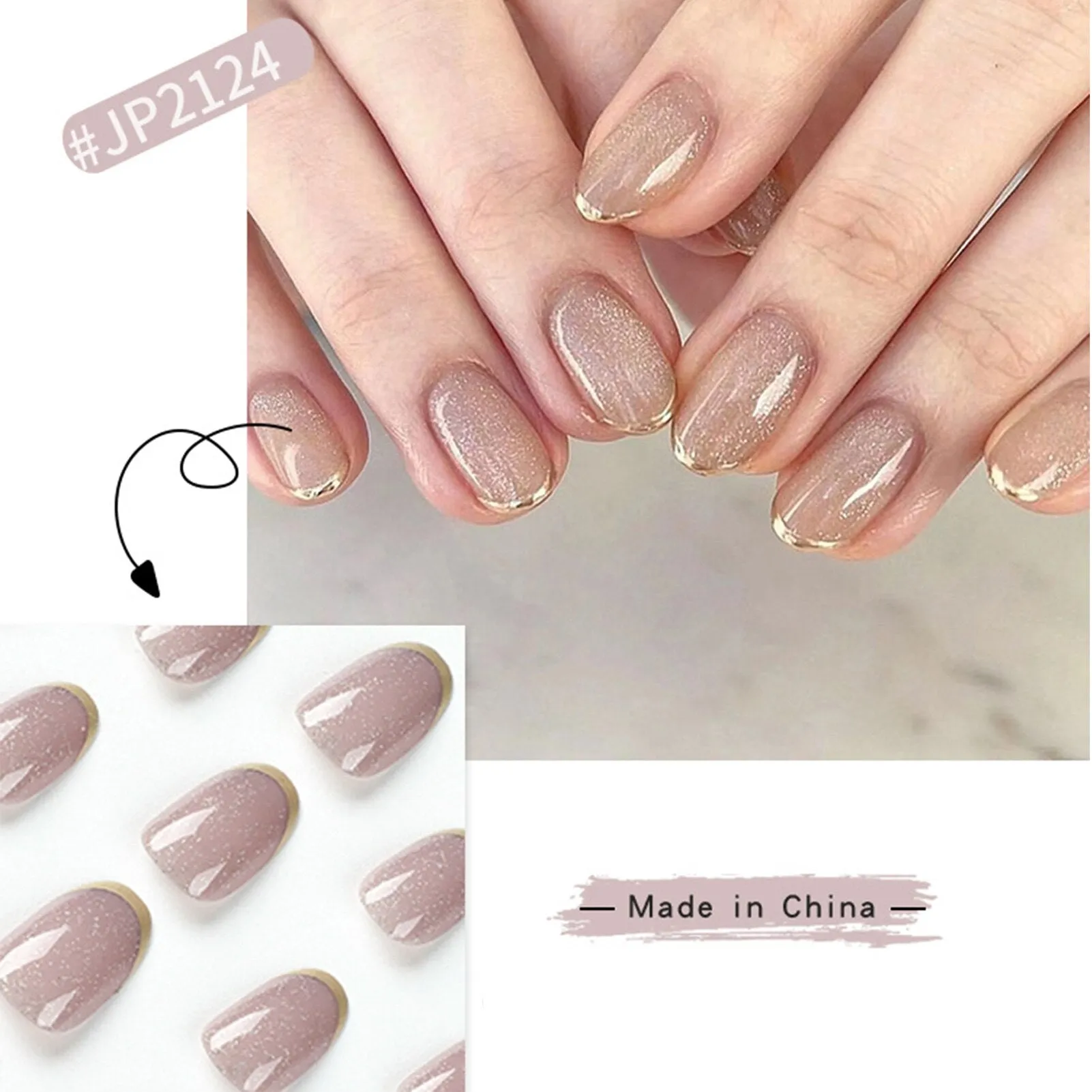 Joskaa 24pcs Korean Style Nude Pink False Nails Pointed Head Artificial Nails Tips With Diamond Design Back To School Nails