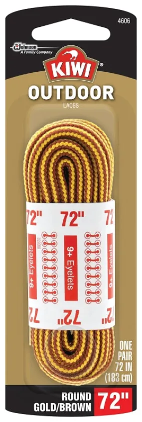 Kiwi 70448 Boot Lace, Round, Braided Nylon, Brown/Yellow, 72 in L :EA: QUANTITY: 3