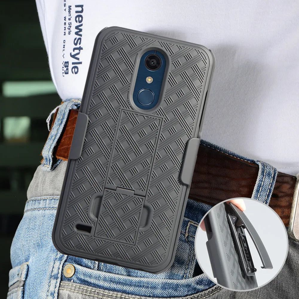 LG K10 (2018) Case, K30, Premier Pro, K10 Plus, Phoenix Plus, Xpression Plus, K10α, X4 Plus, X410, MS245, Rugged Slim Rotating Swivel Lock Holster Shell Combo Case