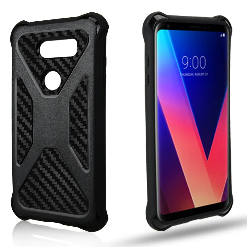 LG V30 Case, LG V30 Plus, Rugged Slim Rotating Holster Swivel Lock Carbon Fiber Combo Clip Case Cover - Black