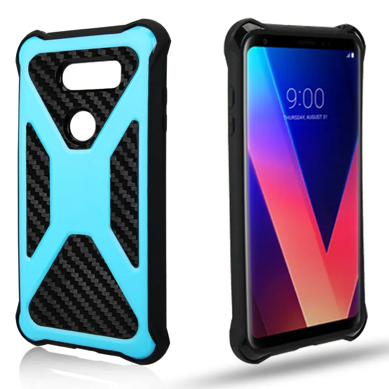 LG V30 Case, LG V30 Plus, Rugged Slim Rotating Holster Swivel Lock Carbon Fiber Combo Clip Case Cover - Teal