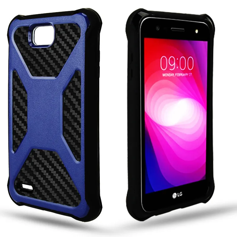 LG X Power 2 Case, LG X Charge, LG Fiesta 2, Fiesta, LG K10 Power, Rugged Slim Rotating Holster Swivel Lock Carbon Fiber Combo Clip Case Cover - Blue