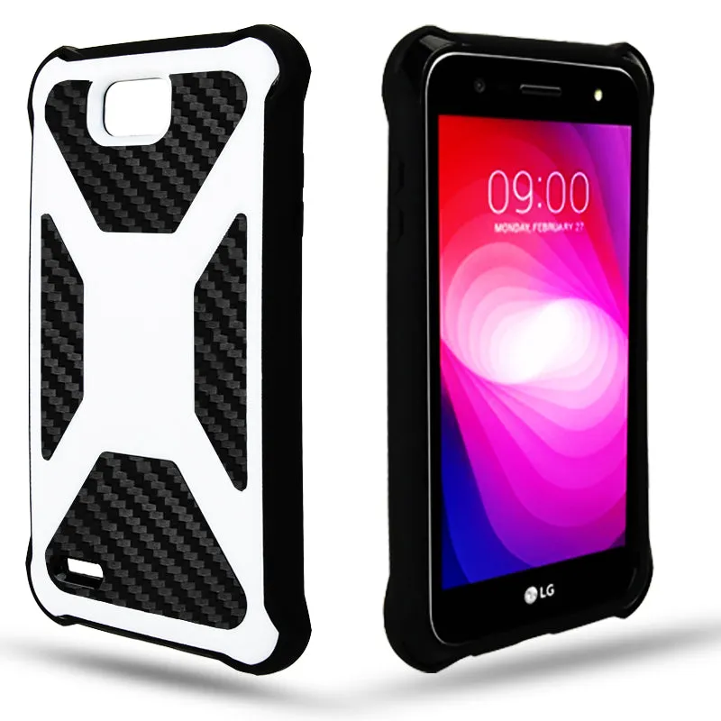 LG X Power 2 Case, LG X Charge, LG Fiesta 2, Fiesta, LG K10 Power, Rugged Slim Rotating Holster Swivel Lock Carbon Fiber Combo Clip Case Cover - White