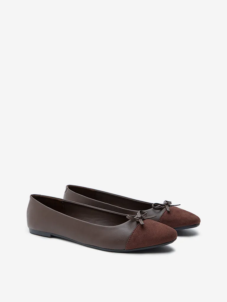 LUNA BLU Brown Bow-Design Suede Ballerina