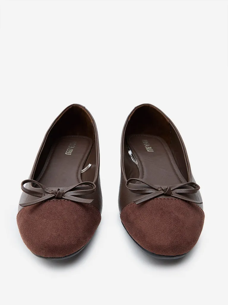 LUNA BLU Brown Bow-Design Suede Ballerina